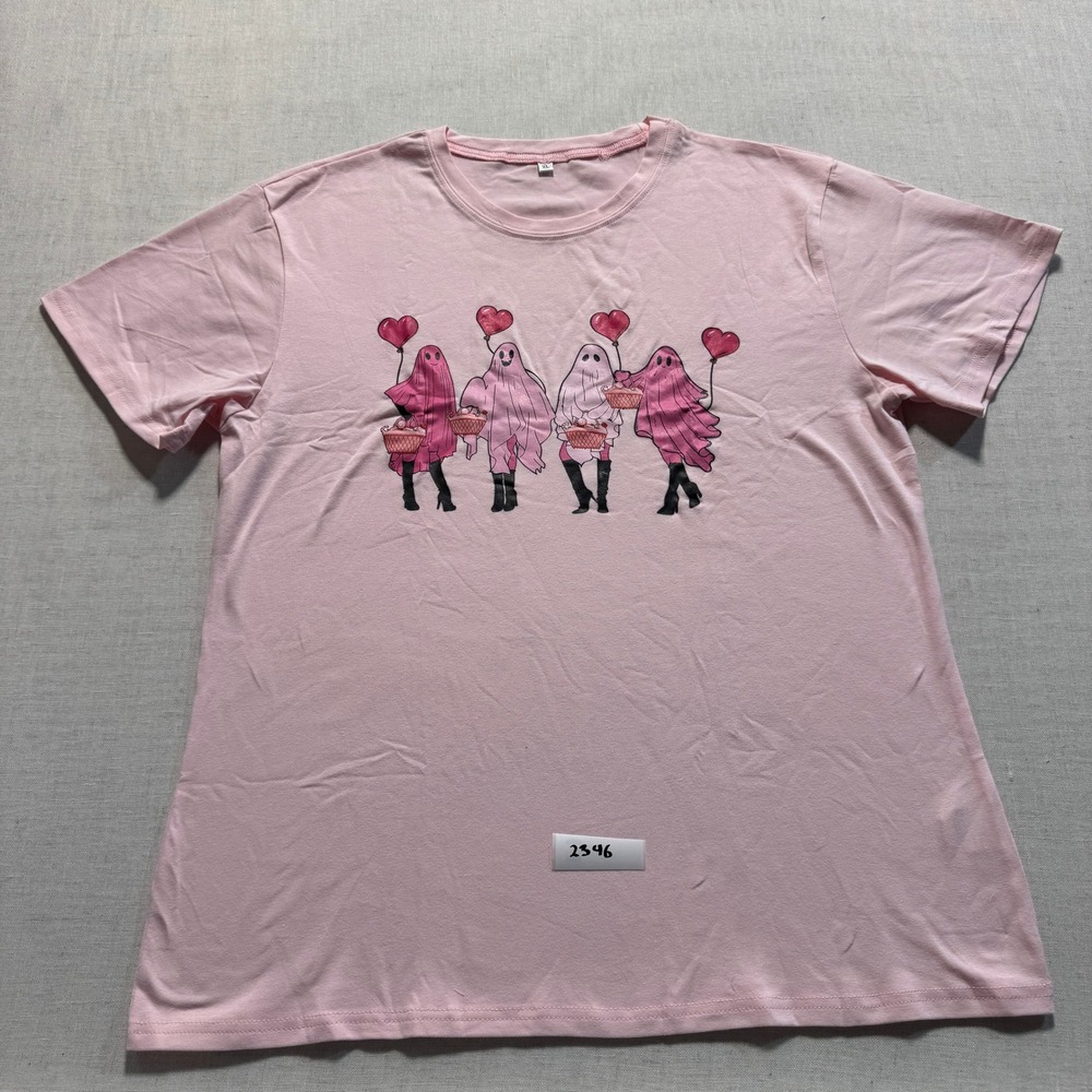 Ghost Graphic Heart Balloon T-Shirt Women XL Pink